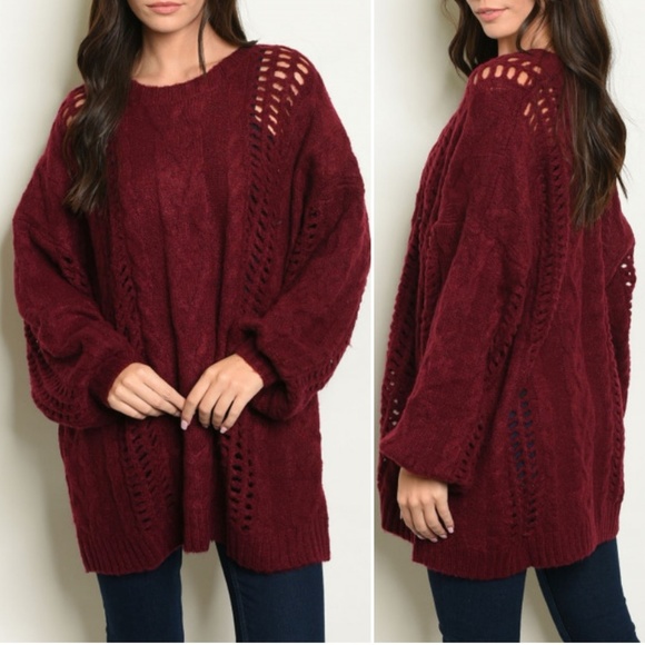 BURGUNDY TUNIC SWEATER TOP - Picture 1 of 8